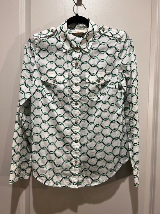 Tory Burch Rope Print Button Down Shirt Size 4 - Picture 2 of 6